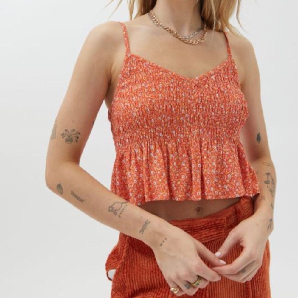 Dress Forum Womens Floral Milkmaid Babydoll Crop Top Small Orange Coquette Smock
